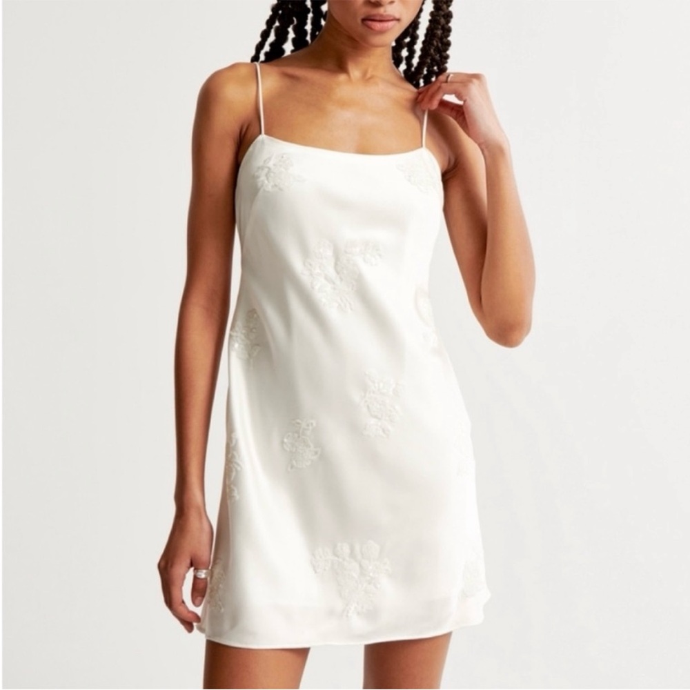 NWT - Abercrombie & Fitch - White Embellished Slip Mini Dress - XSmall Petite